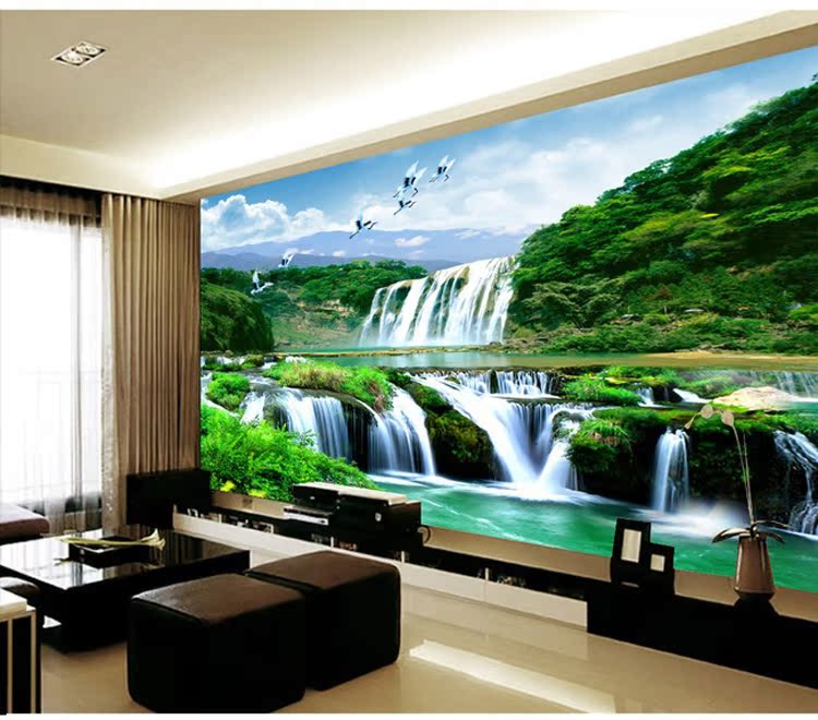 中式3d立体无缝壁画大自然山水风景客厅卧室沙发电视背景墙壁纸