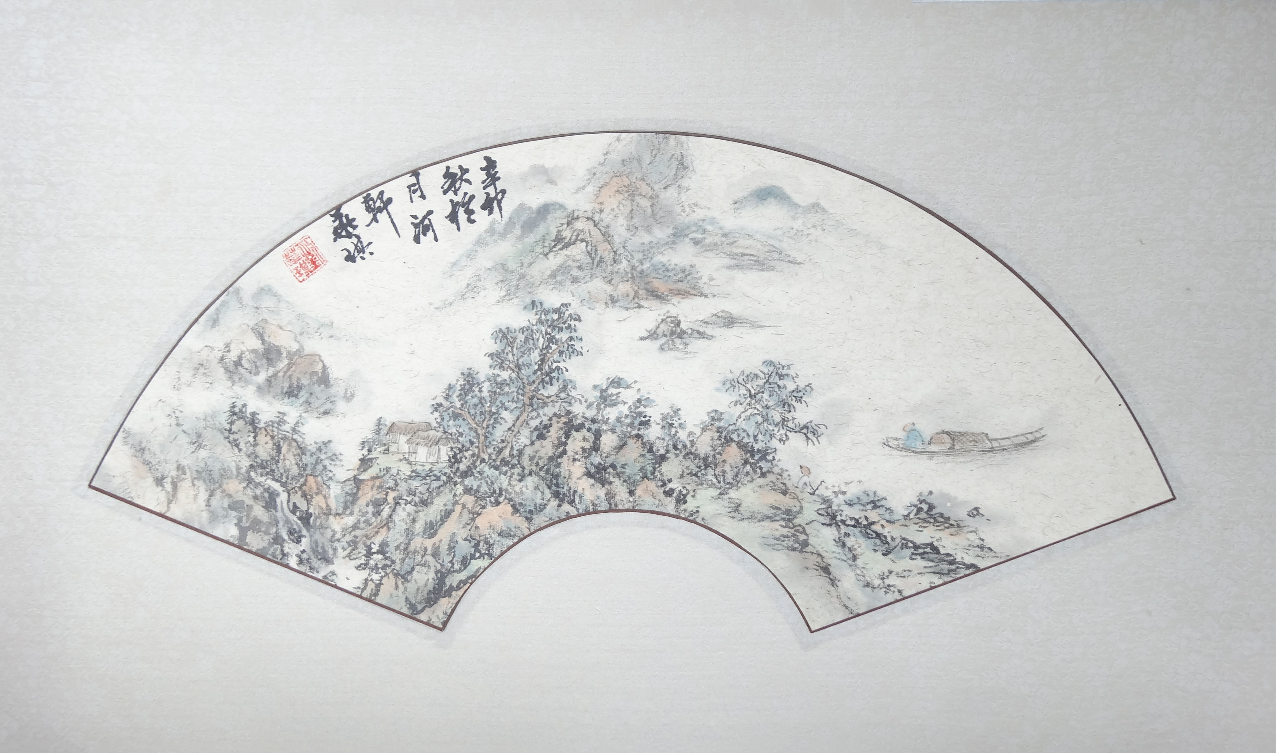 纯手绘原创国画扇形宣纸山水画酒店餐厅办公室茶楼中式挂画合集