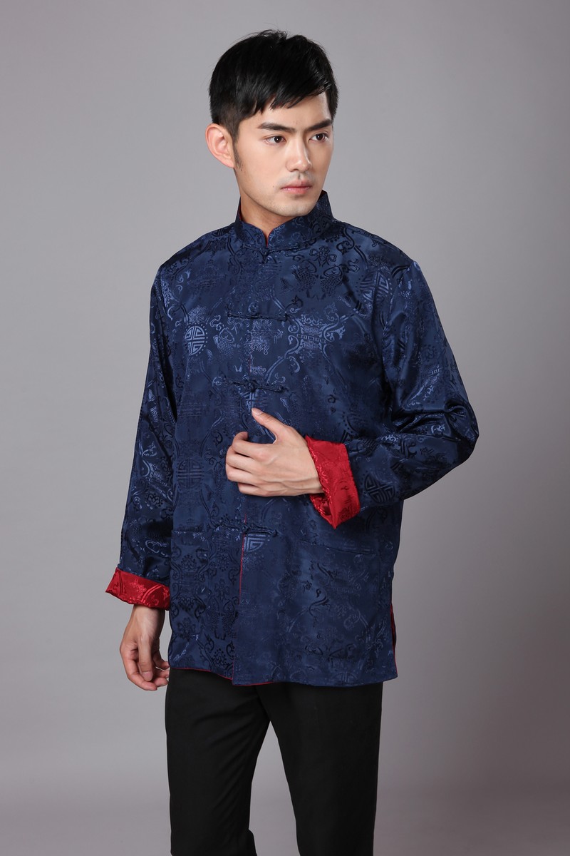 春秋冬季新男装长袖休闲唐装旗袍上衣中式礼服民族服装双面两面穿