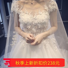2017新款 长拖尾婚纱礼服新娘结婚一字肩婚纱孕妇齐地蕾丝公主 韩版