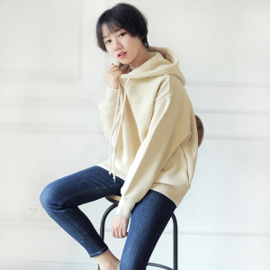 纯色宽松连帽套头卫衣