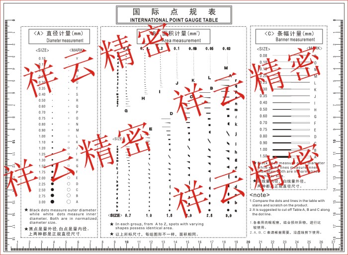 高精度中英文a4点规 点线规 菲林尺 透明尺 检验规 污点卡规精密