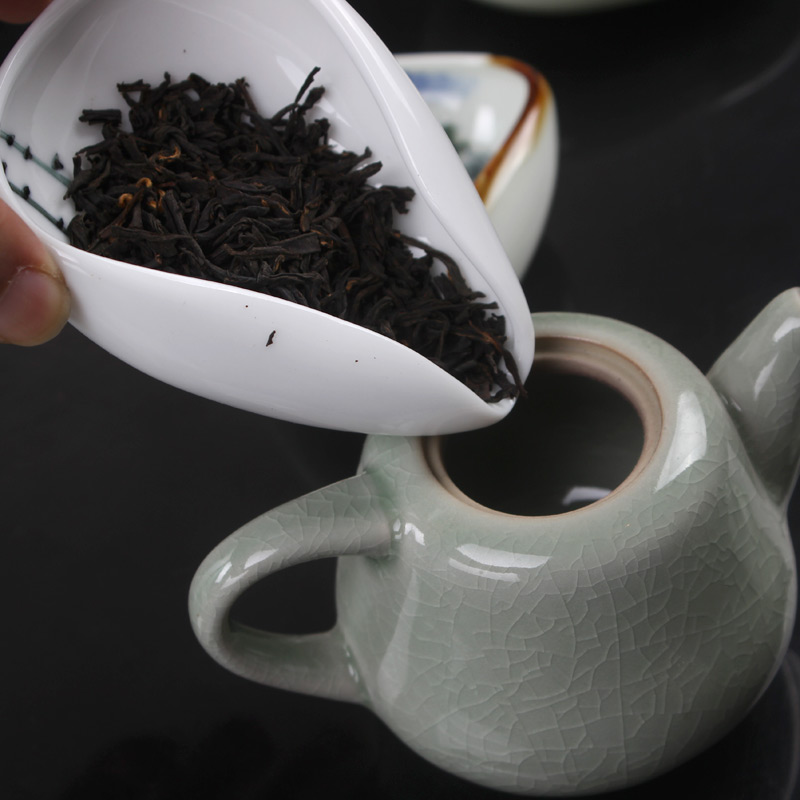 窑变青花手绘荷瓷茶则普洱茶匙银竹根茶荷茶勺白瓷汝窑茶具