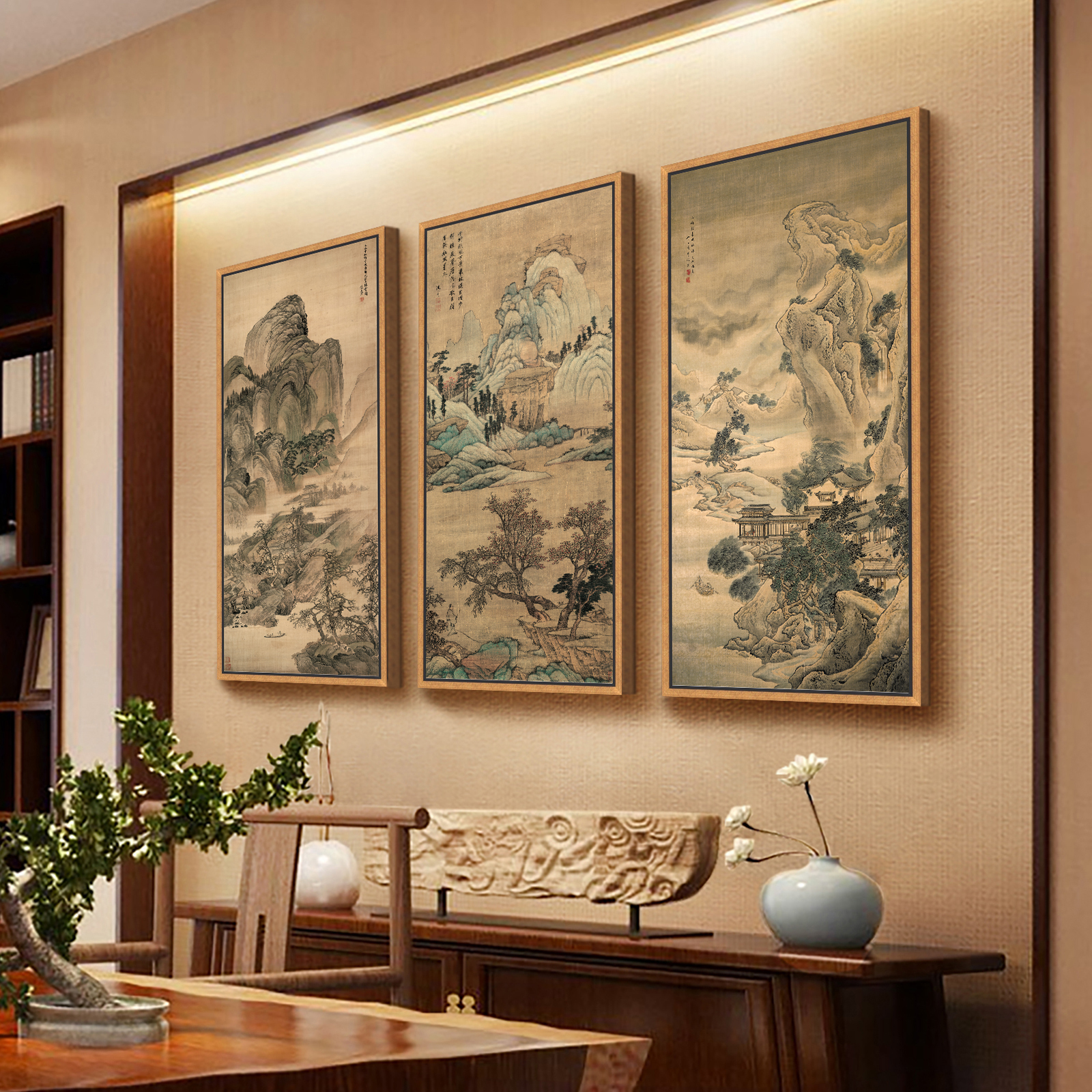 新中式抽象轻奢风线条装修背景墙纸 - 美雅壁画设计效果图 - 每平每屋·设计家
