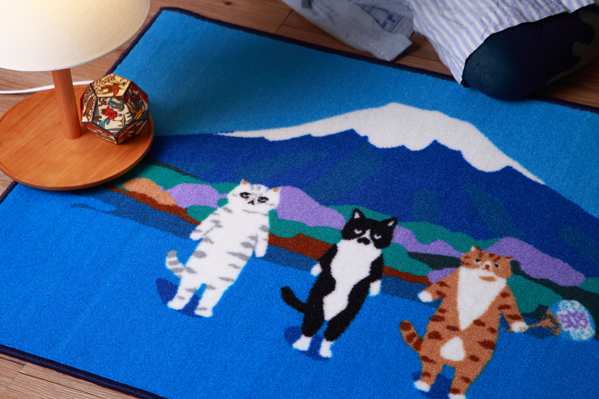 妙吉mewji原创猫咪大尺寸地毯门垫-来富士山