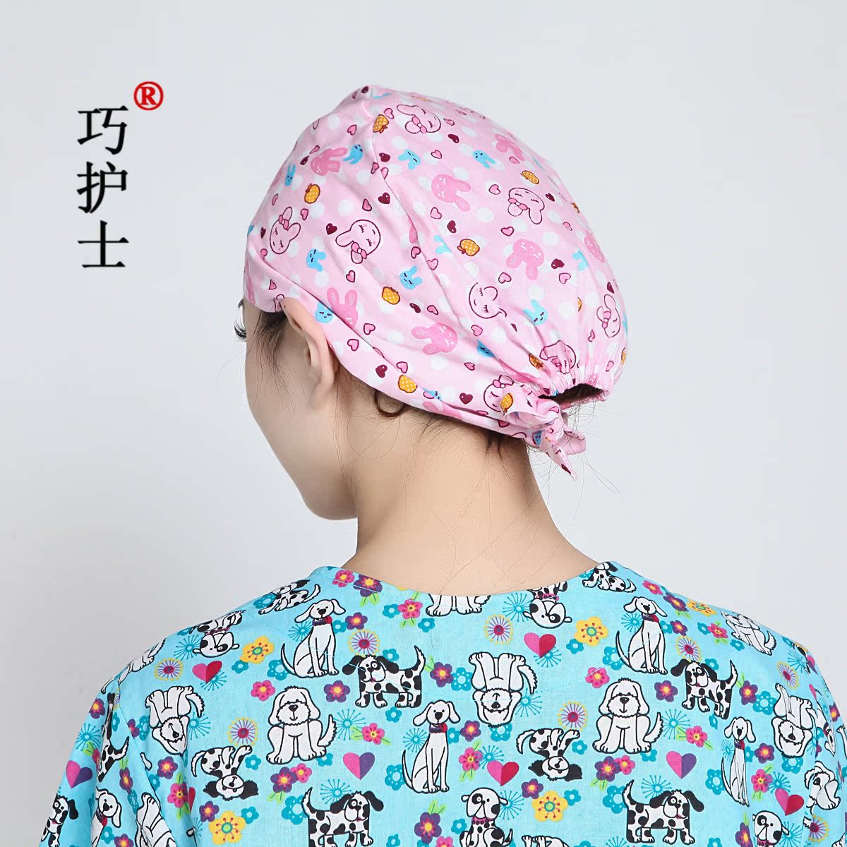 巧护士 蓝底雪花系带葫芦帽纯棉印花手术帽家居卫生化疗帽月子帽