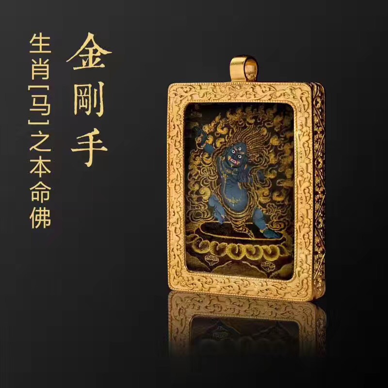 手绘唐卡佛牌吊坠项链开光本命佛绿度母黄财神随身微缩唐卡