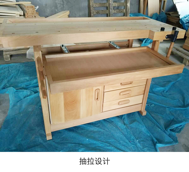 中型豪华木工桌 带抽屉 副台面抽屉设计 欧洲榉制作 堤旁树