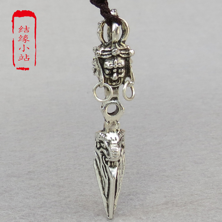 结缘开光男女款挂件佛教用品金刚降魔杵藏银三面佛头吊坠辟邪礼物