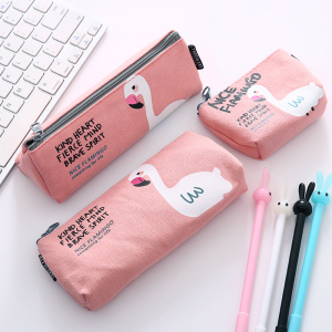 韩国简约可爱火烈鸟帆布笔袋