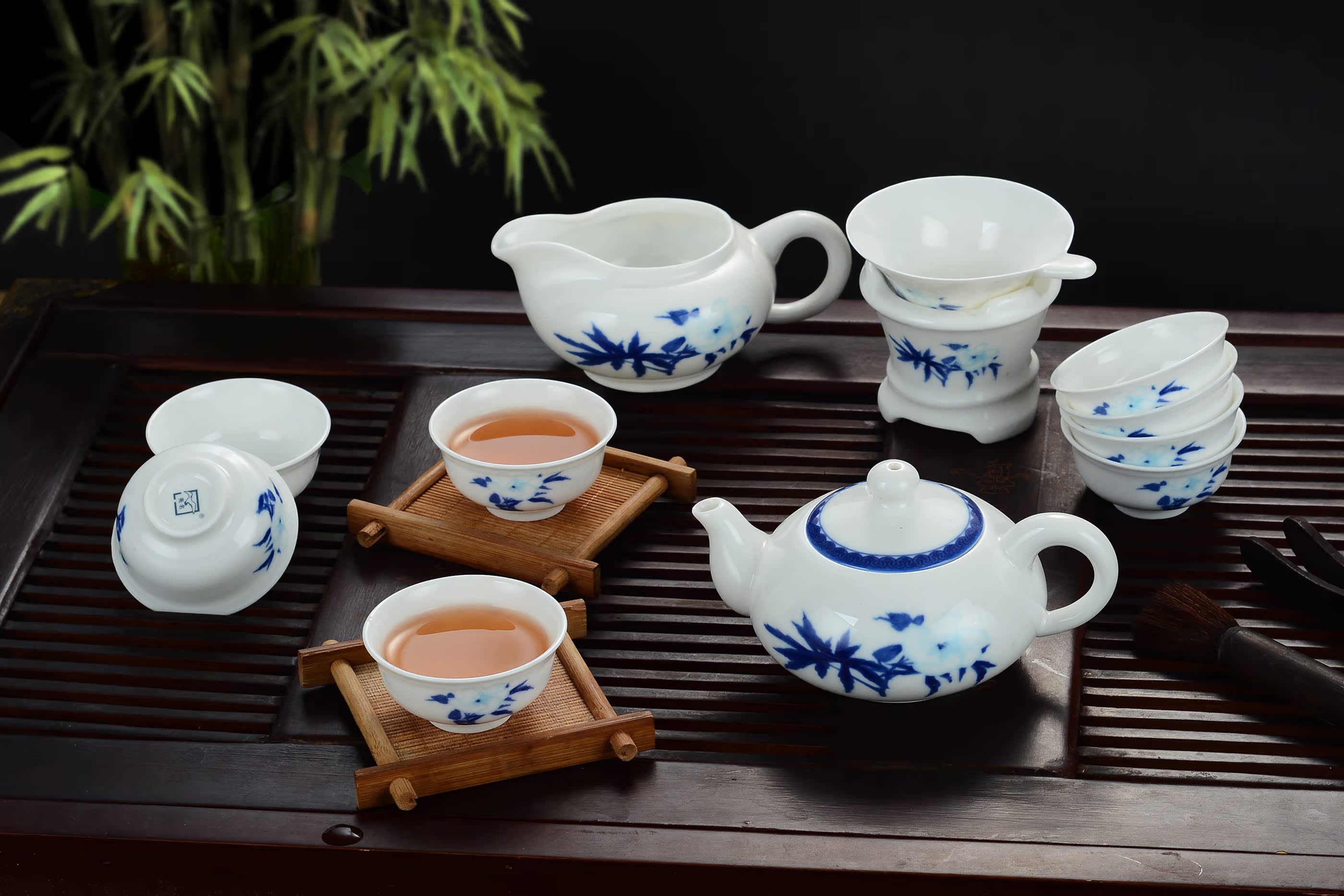 整套高档精品骨瓷陶瓷潮州功夫茶具潮汕工夫套装釉中花面特价包邮