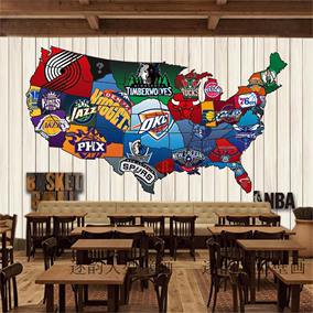 nba地图壁纸球队范围分布墙纸标志logo背景墙环保篮球壁画墙画