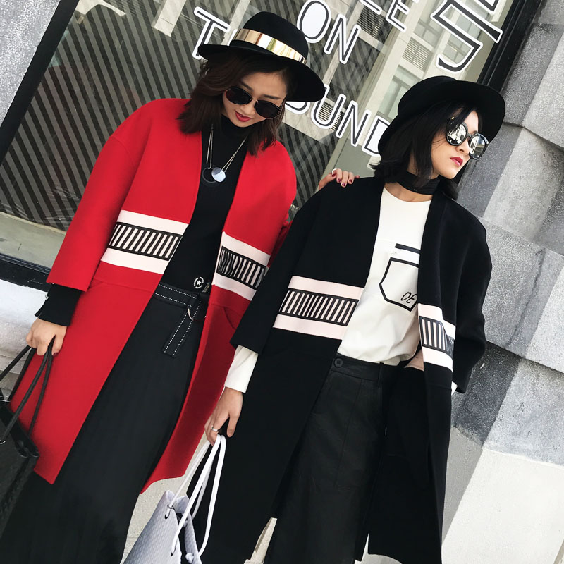 欧e专柜羊毛衣2018新款女v领直筒显瘦obbo纯色中长款百搭羊绒大衣图片
