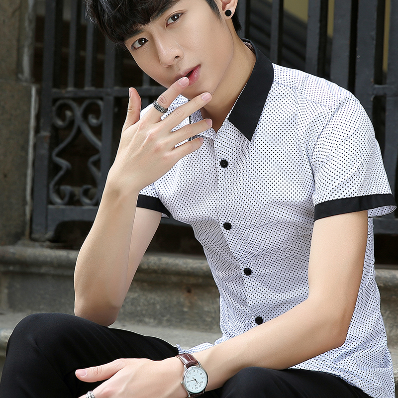 春夏男士短袖衬衫男青春流行韩版修身男衬衣休