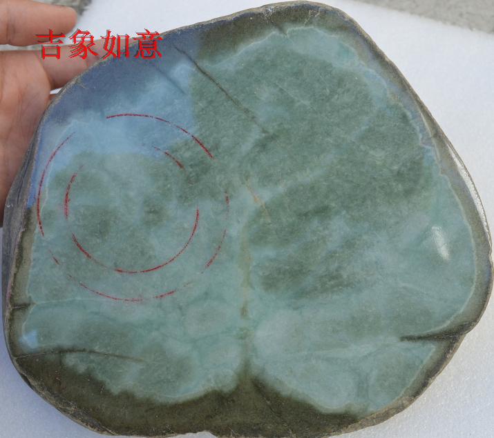 莫细沙豆青种翡翠玉半明赌石半明切口手镯毛料11.8斤原石2片包做
