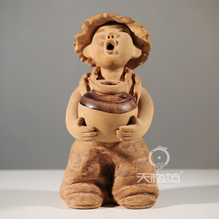 粘土 天物坊 纯手工人物雕像 陶泥人 陶泥抱罐人偶 陶泥粘土 陶泥工坊