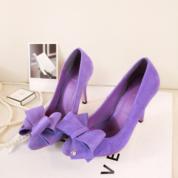 【天天特价】明星款尖头蝴蝶结甜美紫色高跟鞋