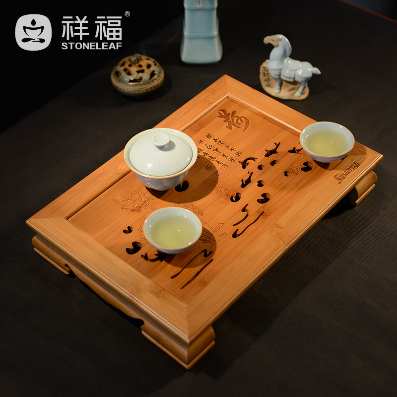 祥福 竹茶盘 小号茶托盘储水式茶具 孟宗竹制茶台蓄水式茶海FZ002