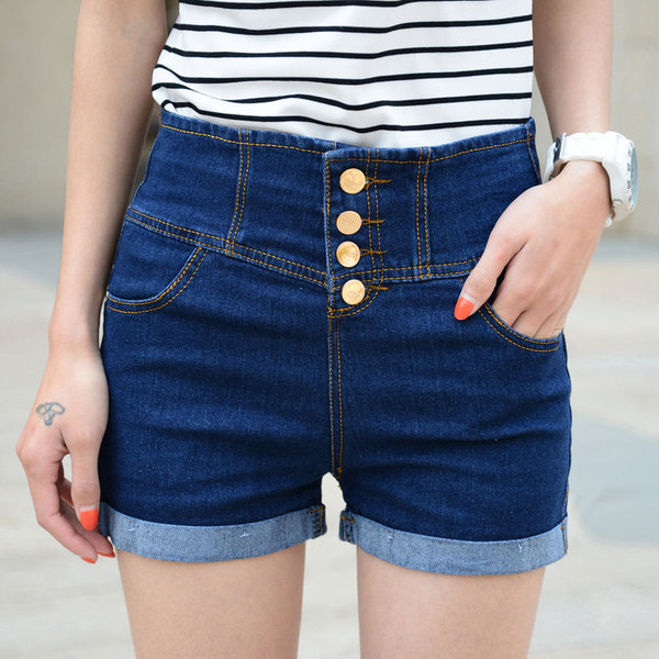 热销女裤 <em>高腰牛仔短裤</em> 子女薄卷边修身 热裤 胖