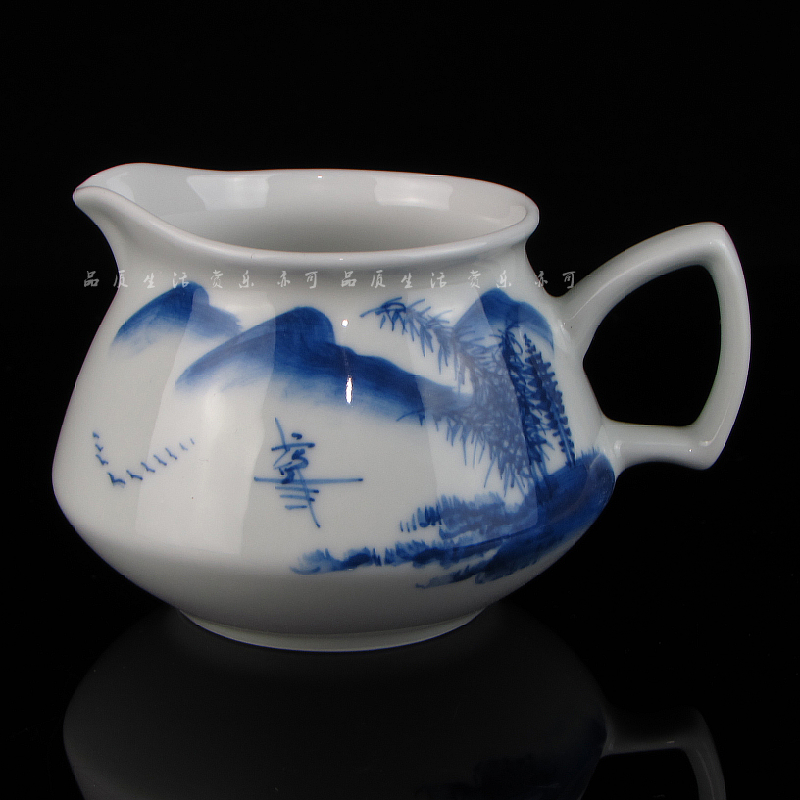 正品京德茶器贵和祥茶具 贵和祥青花公道杯盖碗手绘青花山水茶海