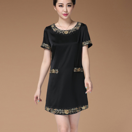 中老年真丝连衣裙夏季2019新款优雅重磅桑蚕丝妈妈装中年大码女装商品大图