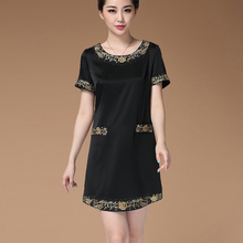 中老年真丝连衣裙夏季2019新款优雅重磅桑蚕丝妈妈装中年大码女装图片