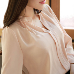 彩黛妃2017秋冬新款韩版女装打底衫长袖雪纺衫修身大码白衬衫上衣