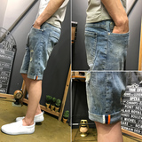 水洗牛仔短裤男潮破洞超薄款五分裤韩版弹力夏季显瘦青年修身中裤