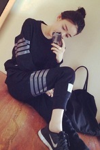 运动服女款秋装2016套装宽松显瘦长袖休闲圆领纯棉瑜伽卫衣学生潮