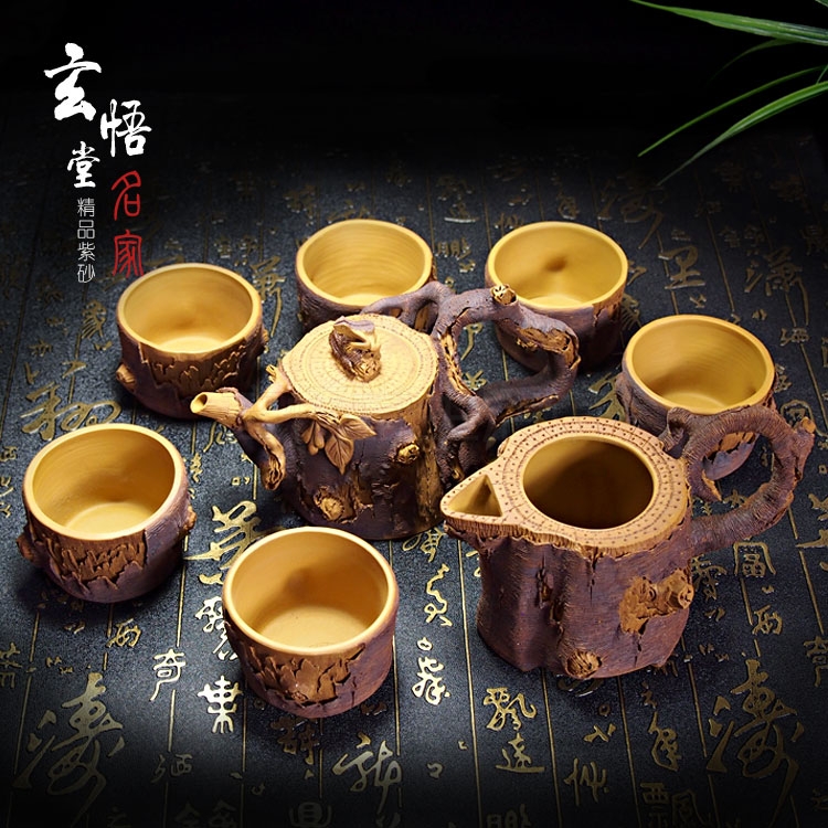 名家仿木茶壶全手工宜兴茶具整套紫砂壶茶具套装送礼家装狂欢节