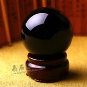 天然水晶黑曜石水晶球摆件黑色水晶球招财镇宅辟邪 开光正品 包邮