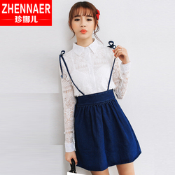 小清新复古文艺做旧宽松休闲牛仔裙 背带裙 吊