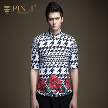 PINLI 旗舰店品立2017春季新品时尚男装 印花中袖衬衫男修身衬衣