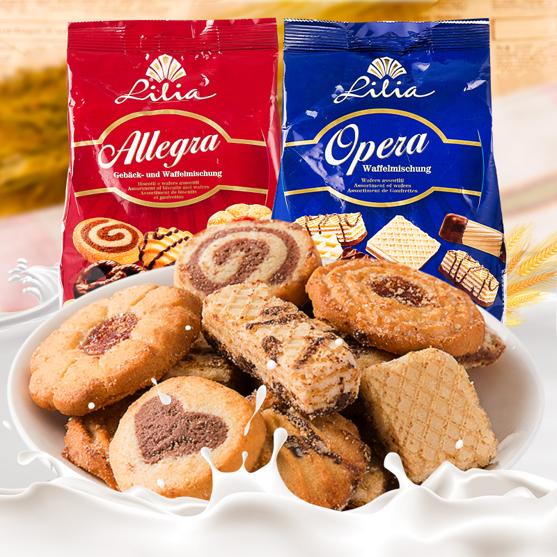德国进口莱亚精选混装华夫饼干400g 巧克力威化饼办公室零食品