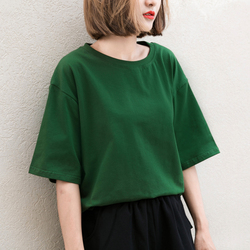 孜索2017夏季新款女装纯色宽松T恤女短袖韩版学生绿色五分袖上衣