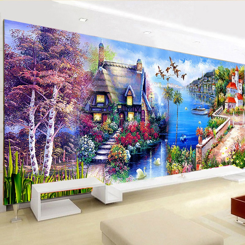 正品打折5D钻石画满钻欧式风景小屋贴钻十字绣新款客厅简约现代田园钻石绣 原价58.00元 现价29.00元包邮抢购专卖店品牌专卖