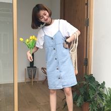 女装 ulzzang减龄牛仔背带裙女软妹显瘦牛仔背心吊带裙 春季新款