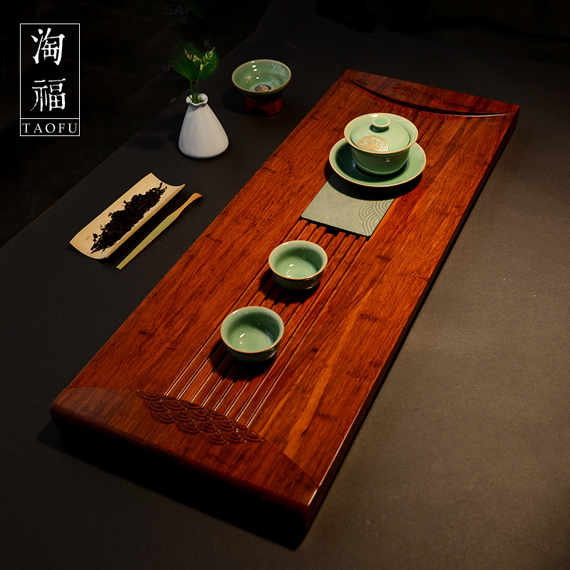 祥福 竹制功夫竹茶盘竹茶海茶台茶托盘 茶海大号排水式重竹茶盘