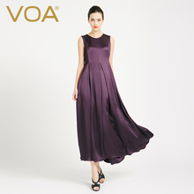 VOA100%重磅40姆米真丝连衣裙立裁中腰修身中长款大摆裙A6788图片