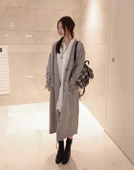 2014秋季新品长版加<em>长款</em>灰色<em>毛衣</em>针织衫<em>开衫</em>