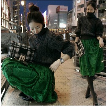 韩国代购2014秋冬季新款 宽松高领针织毛衣蕾
