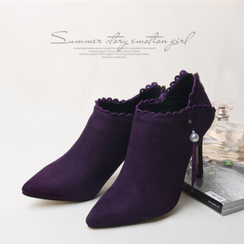 秋冬季新款优雅紫色尖头高跟鞋欧美细跟单鞋女