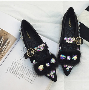 水钻尖头水貂毛毛鞋