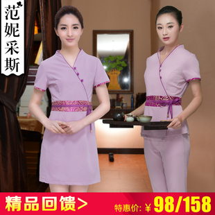 原创女装套装旗袍改良中长裙森林女民族风茶室美容院工作服咖啡色