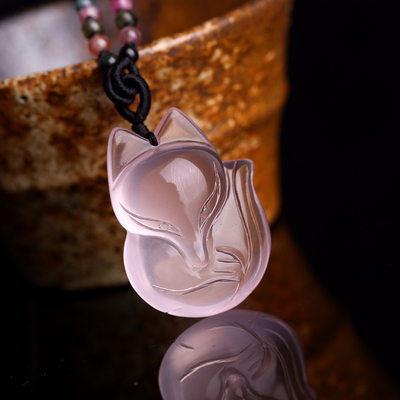 正品开光天然粉晶狐狸吊坠芙蓉石 招桃花女款