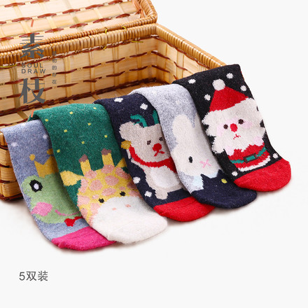 素枝女士羊毛袜中筒袜韩版可爱卡通袜子秋冬保
