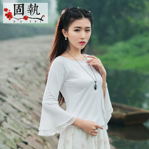 韩索依 棉麻九分袖t恤女圆领大码宽松2017春装