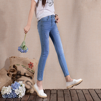 俞兆林高腰棉弹小脚牛仔裤女九分裤显瘦紧身学