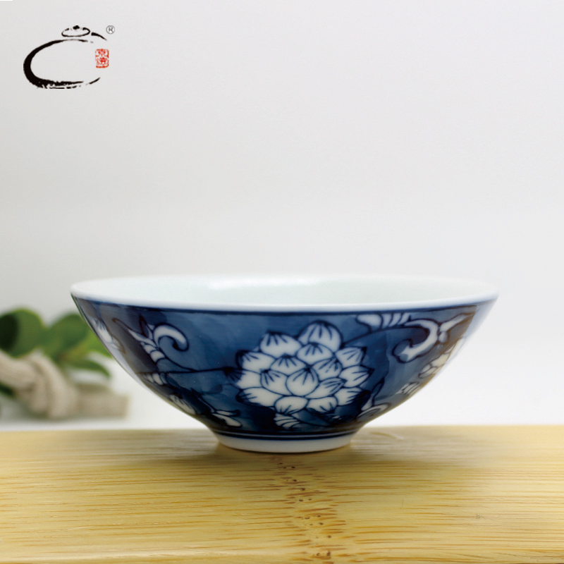 贵和祥茶杯手绘青花莲花品茗杯景德镇手工陶瓷杯子功夫茶杯茶碗