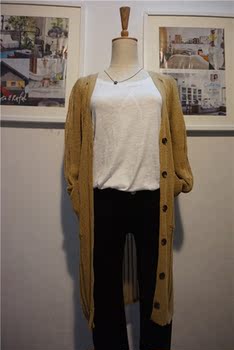 秋季韩国休闲长袖勾丝特别长版<em>开衫毛衣外套</em>: